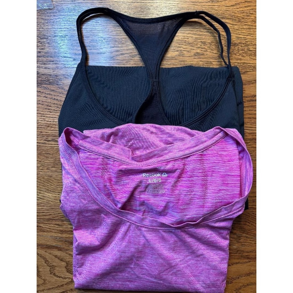 Bundle of 2 Active wear Tops Women's Size L Purple Reebok /Black Under Armour